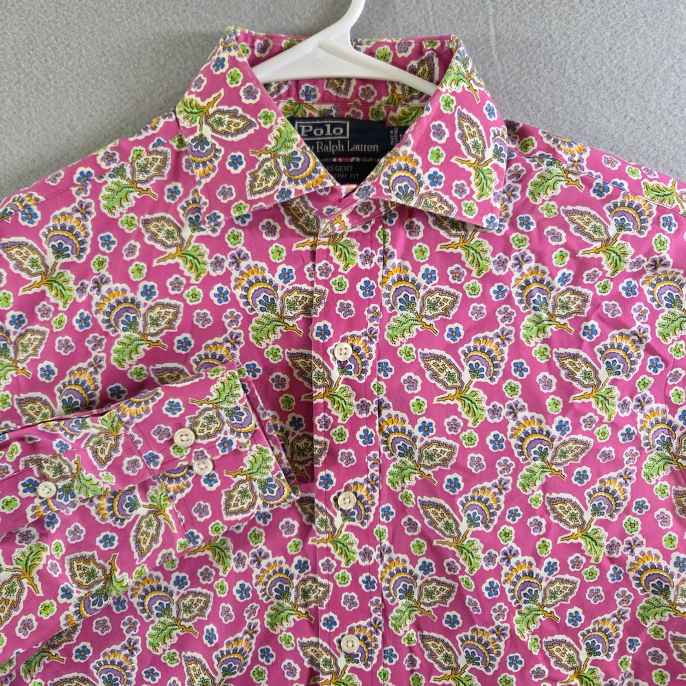 Polo Ralph Lauren Regent Custom Fit Pink Paisley Floral Button Up Shirt Mens M